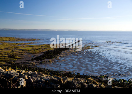 Vista guardando attraverso il canale di Bristol dall'Gwent livelli vicino Newport South Wales. Foto Stock