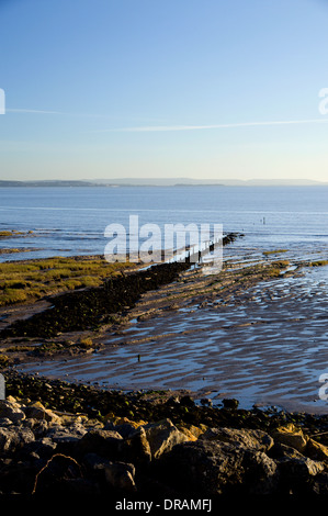 Vista guardando attraverso il canale di Bristol dall'Gwent livelli vicino Newport South Wales. Foto Stock