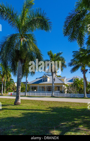 American artigiano bungalow casa tra alberi di palma tropicali in Punta Gorda Florida Foto Stock