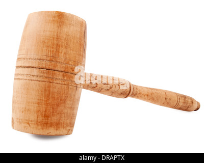 Martello di legno isolato su sfondo bianco Foto Stock