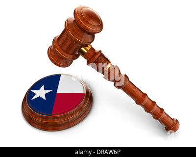 Mazzuolo di legno e la bandiera del Texas (percorso di clipping incluso) Foto Stock