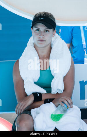 Melbourne, Victoria, Australia. 23 gen 2014. 23 gennaio 2014: 30 sementi Eugenie BOUCHARD (possibile) in azione contro il quarto seme Na LI (CHN) in una semifinale partita il giorno 11 del 2014 Australian Open Grand Slam torneo di tennis a Melbourne Park a Melbourne, Australia. Sydney bassa/Cal Sport Media/Alamy Live News Foto Stock