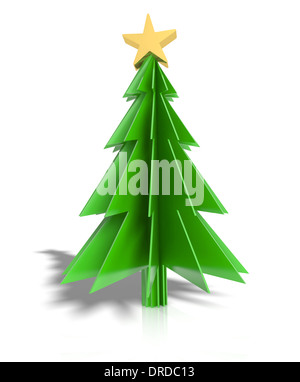 Albero di natale con stella d'oro isolato su uno sfondo bianco Foto Stock