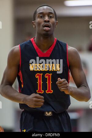 Springfield, MA, Stati Uniti d'America. Xx gen, 2014. Mercoledì 12 Settembre, 2012: Wesleyan accademia cristiana Theo Pinson guarda su durante la prima metà della Spalding HoopHall classico gioco tra Wesleyan cristiano e Findlay Prep a Blake Arena in Springfield, MA. Bill Shettle / Cal Sport Media. © csm/Alamy Live News Foto Stock