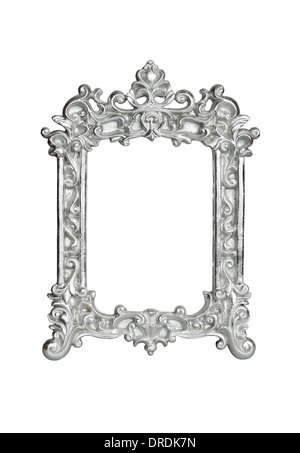 Argento vintage picture frame isolato su bianco con percorso di clipping. Foto Stock