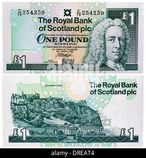 1 libbra di banconota, Signore Ilay e il Castello di Edimburgo, Scozia, 1999 Foto Stock