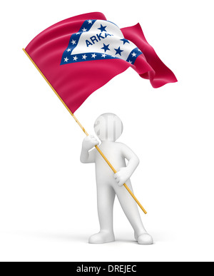 L uomo e la bandiera dell'Arkansas (percorso di clipping incluso) Foto Stock