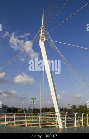 L'architetto spagnolo e l'ingegnere Santiago Calatrava stringhe del ponte pedonale .Israele - Petach-Tikwa Foto Stock