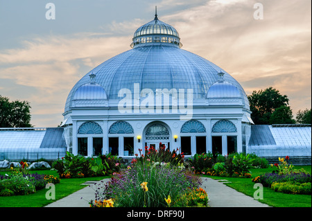 Buffalo Giardini Botanici creati da Olmsted, conservatorio di vetro 1897, Signore e Burnham, basato sull'Inghilterra del Crystal Palace. Foto Stock