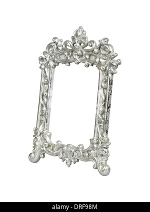 Argento vintage picture frame isolato su bianco con percorso di clipping. Foto Stock