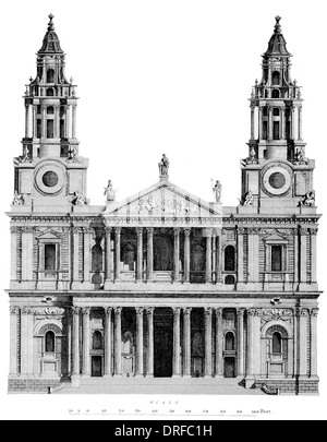 La Cattedrale di St Paul, Londra, è una chiesa di Inghilterra cattedrale, la sede del vescovo di Londra. Ovest in alzato frontale Foto Stock