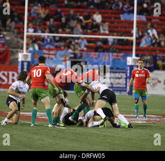 Las Vegas, Nevada, USA. 24 gen 2014. Il Portogallo giocatori di rugby giocato contro l'Uruguay rugby ai 2014 Stati Uniti d'America Sevens Rugby torneo su gennaio 24, 2014 a Sam Boyd Stadium di Las Vegas, Nevada. Credito: Marcel Thomas/ZUMAPRESS.com/Alamy Live News Foto Stock