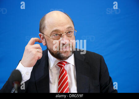 Berlino, Germania. Gennaio 25th, 2014. Foto della SPD Managers meeting realizzato presso la sede di SPD a Berlino. / Immagine: Martin Schulz (SPD), Presidente del Parlamento europeo e executive del DOCUP Officer per l'Unione europea, di credito: Reynaldo Chaib Paganelli/Alamy Live News Foto Stock