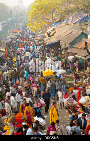 India Bengala Occidentale, Calcutta, il mercato dei fiori accanto al ponte Hooghly Foto Stock