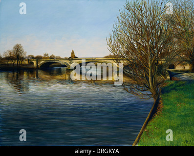 Dipinto di illustrazione di Kew Bridge dal filamento sul verde sul fiume Tamigi nel Sud di Londra Foto Stock