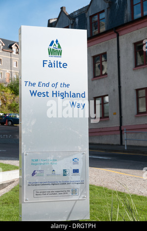 Segno per la fine del West Highland Way Fort William Highland Scozia Scotland Foto Stock