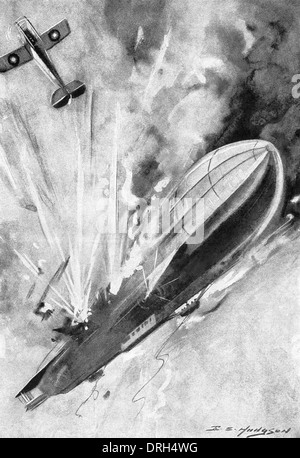 Volo britannico tenente Warneford distrugge LZ37, uno Zeppelin (un tipo di dirigibile tedesco durante la Prima Guerra Mondiale) il 7 giugno 1915. Foto Stock