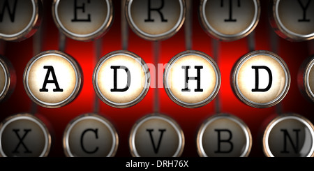 ADHD su una vecchia macchina da scrivere le chiavi. Foto Stock