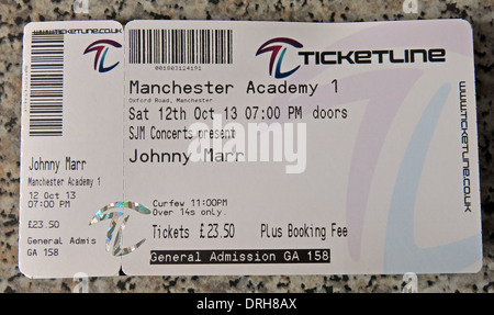 Johnny Marr biglietto concerto di Manchester 2013 Foto Stock