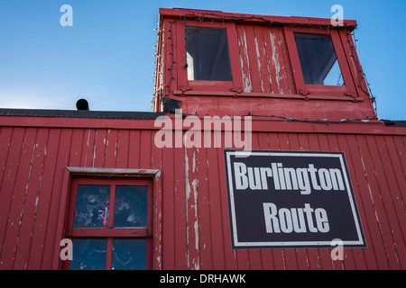 Burlington Route caboose presso il Museo della ferrovia in Pueblo, Colorado. Foto Stock