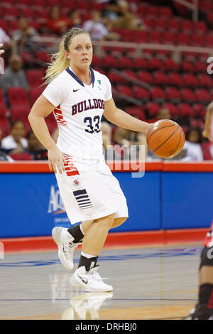 Fresno, CS, STATI UNITI D'AMERICA. 25 gennaio, 2014. Gennaio 25, 2014 Fresno, CA - Fresno guardia di stato Taylor Thompson nel gioco tra la University of Nevada Las Vegas Runnin' ribelli e il Raschino di Fresno membro Bulldogs a Save Mart Center Fresno, in CA. Fresno membro ha vinto il gioco 70 a 52. © csm/Alamy Live News Foto Stock