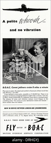 Anni Cinquanta annuncio rivista pubblicità viaggio volo con BOAC, annuncio circa 1952. Foto Stock