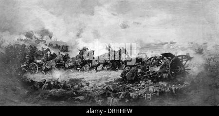 Dipinto di H S POTENZA, artiglieria e cavalli a Ypres, WW1 Foto Stock