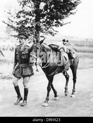 British officer con cavallo e cane mascotte, WW1 Foto Stock