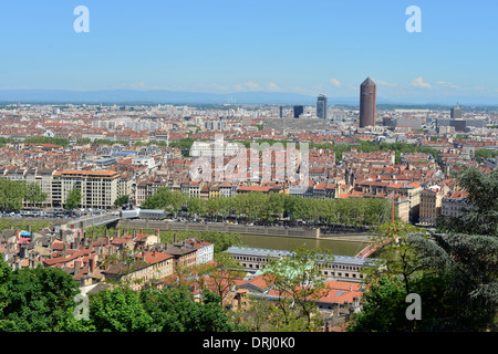 Lione, Francia come visto dalla collina Foto Stock