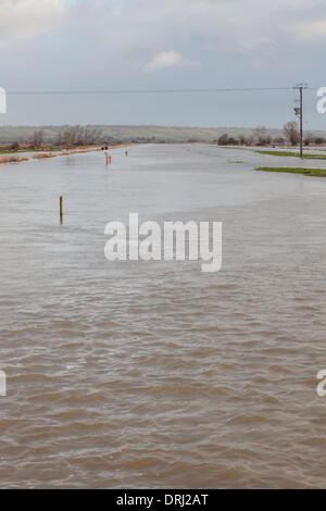 Parete di birra sluice, vicino Othery, UK. 27 gennaio, 2014. Gravi inondazioni del Somerset livelli a parete di birra sluice vicino Othery. Venerdì Somerset County Council ha dichiarato di inondazioni in Somerset un 'modifica rilevante incidente'. Credito: Andrew Johns/Alamy Live News Foto Stock