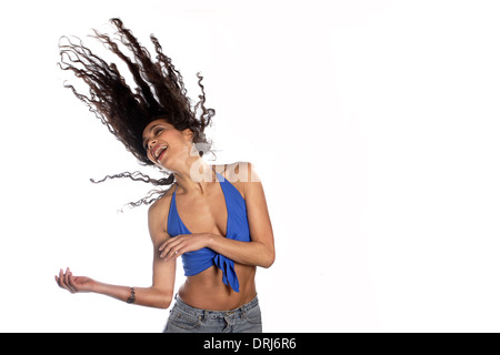 Danze ragazza alla musica da discoteca, Maedchen tanzt zu Disco-Musik Foto Stock