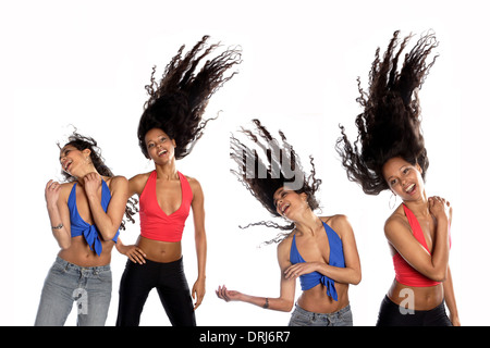 Due ragazze danza alla musica da discoteca, Zwei Maedchen tanzen zu Disco-Musik Foto Stock