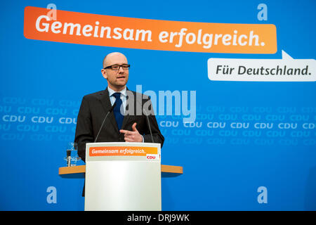 Berlino, Germania. Il 27 gennaio 2014. Il dottor Peter Tauber CDU Segretario generale dà una conferenza stampa dopo la riunione di partito. Goncalo Silva/Alamy Live News Foto Stock