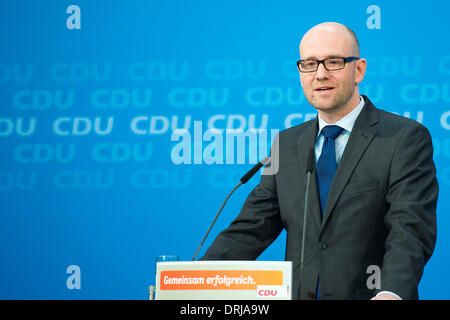 Berlino, Germania. Il 27 gennaio 2014. Il dottor Peter Tauber CDU Segretario generale dà una conferenza stampa dopo la riunione di partito. Goncalo Silva/Alamy Live News Foto Stock