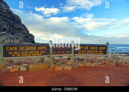 Segno per il Capo di Buona Speranza, Capo di Buona Speranza, west cape, Western Cape, Sud Africa, Africa, Schild zum Kap der guten Hoffnu Foto Stock