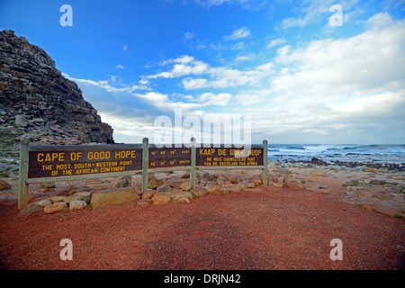 Segno per il Capo di Buona Speranza, Capo di Buona Speranza, west cape, Western Cape, Sud Africa, Africa, Schild zum Kap der guten Hoffnu Foto Stock