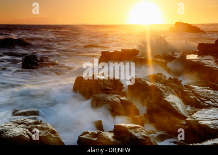 Tramonto su Bird Island, Lamberts Bay, Western Cape, West Cape, Sud Africa, Africa, Sonnenuntergang auf Bird Island, Western Ca Foto Stock