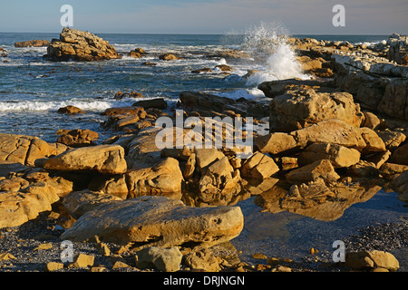 Mare tempestoso nella roccia di Bird Island, Lamberts Bay, Western Cape, West Cape, Sud Africa, Africa, stuermische vedere un den Felse Foto Stock