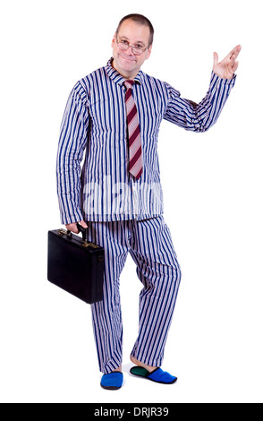 Uomo in pigiama con la valigia Foto Stock