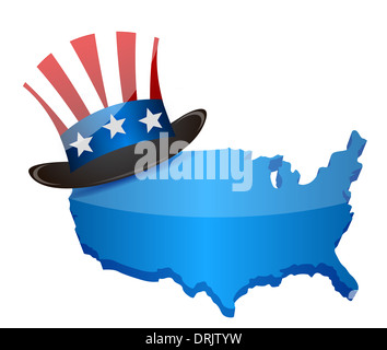 US Top Hat lo zio Sam e mappa - illustration design su uno sfondo bianco Foto Stock