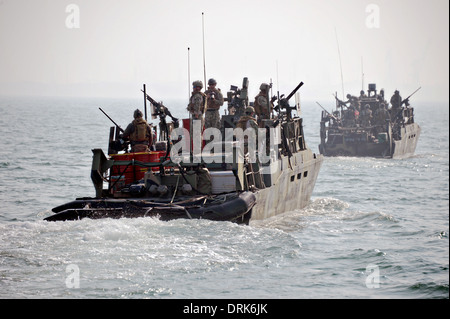 US Navy commandos fluviale durante un esercizio di formazione nel Golfo Arabico Gennaio 21, 2014 in Bahrein. Foto Stock