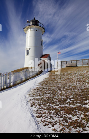 Affacciato al Vigneto di Martha ed Nonamessett Isola, Nobska luce o luce Nobsque si trova nel foro di legni, Massachusetts Foto Stock