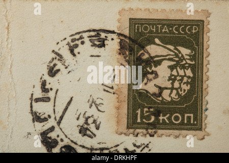 15 sovietica kopecks francobollo. Vecchia cartolina sovietico. Foto Stock