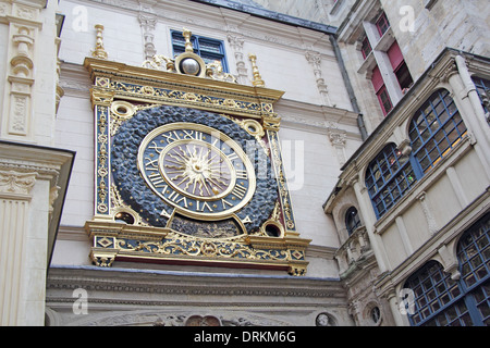 Oro vecchio orologio, Ruan, Gros Horloge, Rouen, Seine-Maritime, Alta Normandia, Francia Foto Stock