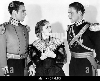 La carica di luce Brigata 1936 Warner Bros film. Da l: Patric Knowles, Olivia de Havilland Errol Flynn Foto Stock