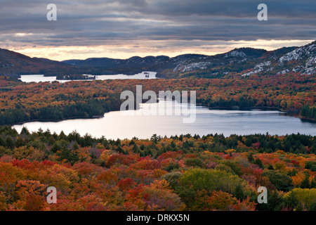 Ottima vista del fogliame di autunno da 'crack' Killarney Provincial Park, Ontario, Canada. Foto Stock