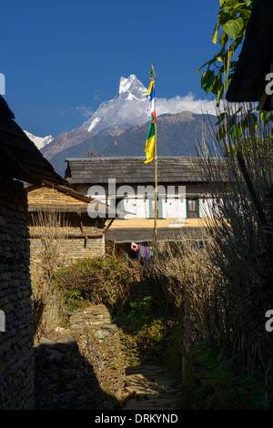 Gurung tradizionali case nel villaggio di Ghandruk nella regione di Annapurna del Nepal Foto Stock