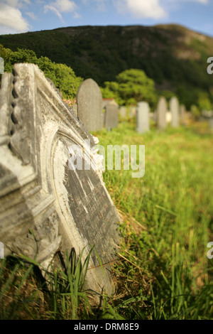 Le lapidi in St. Mary's sagrato, Beddgelert, Snowdonia, Gwynedd, il Galles del Nord. Foto Stock