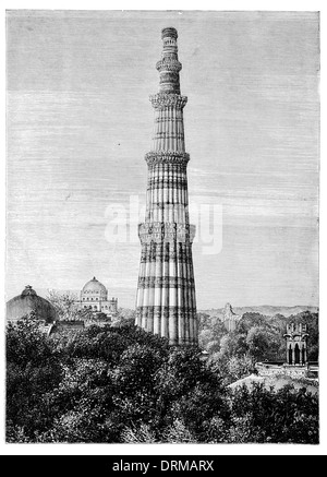 Dintorni di Delhi. Torre di Kutar Qutb Minar circa 1848 Foto Stock