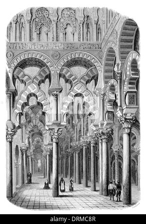 La moschea-cattedrale di Cordoba Andalusia interno circa 1848 Foto Stock